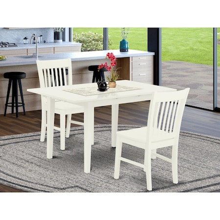 East West Furniture 3 Piece Norfolk Wood Dining Table Set - Linen White NOFK3-LWH-W
